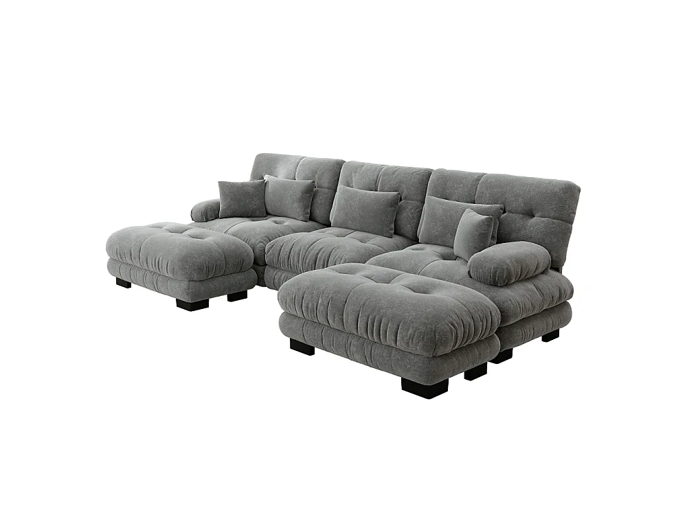 Canapé modulable U forme XXL avec assise profonde, canapé d’angle convertible avec ottoman mobile en chenille confort nuage pour salon