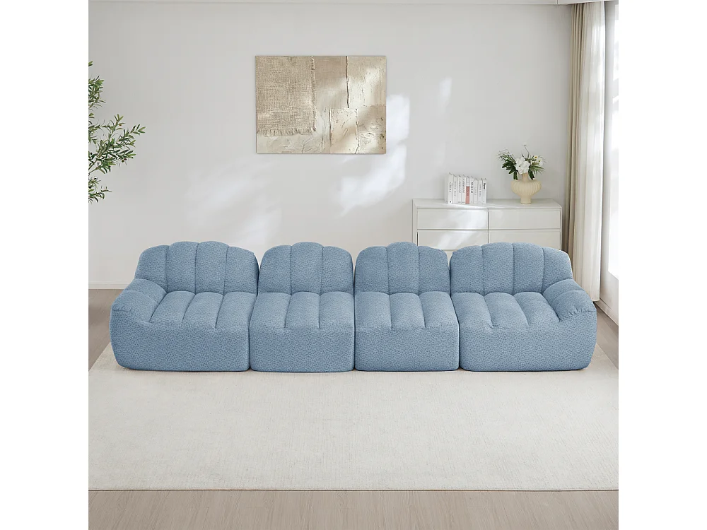 Canapé modulaire 4 places, forme en coquillage, sans armature, mousse haute densité 32D, assise très confortable, tissu moelleux, salon