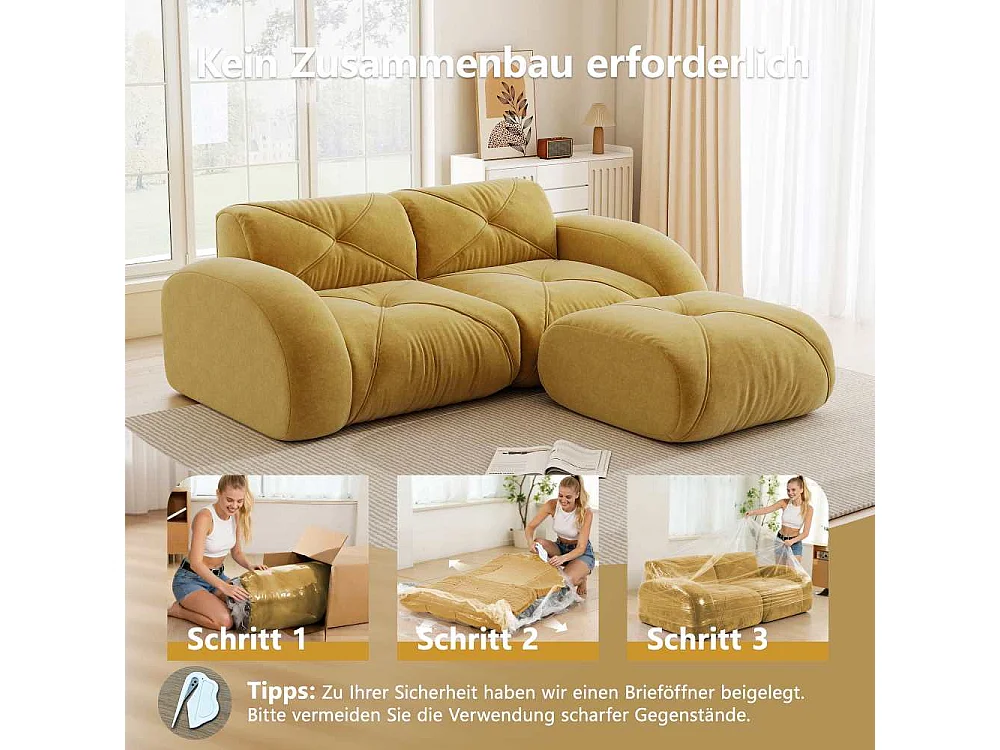 Sofa Modulaire 2 Places 32D Chenille Doux Sans Cadre avec Hocker, Design Antidérapant, Confort Lounge Moderne
