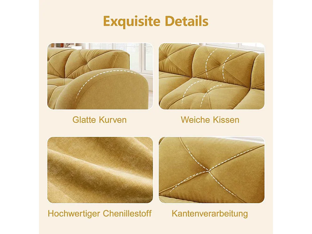 Sofa Modulaire 2 Places 32D Chenille Doux Sans Cadre avec Hocker, Design Antidérapant, Confort Lounge Moderne