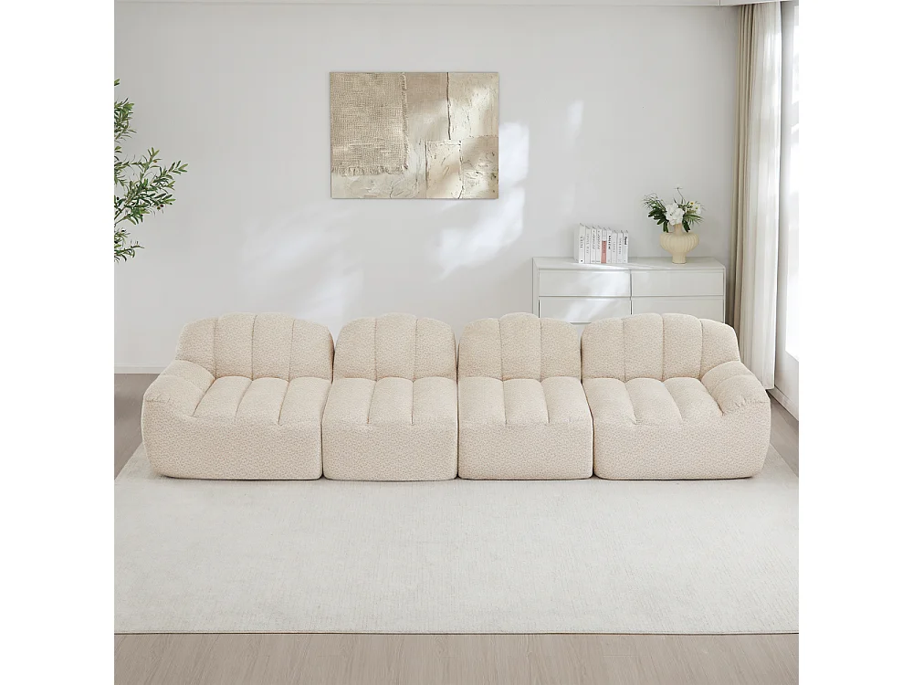 4-Sitzer-Modulsofa, Schalenform, ohne Rahmen, 32D-Schaumstoff mit hoher Dichte, sehr bequemer Sitz, bequemer, weicher Stoff, Wohnzimmer