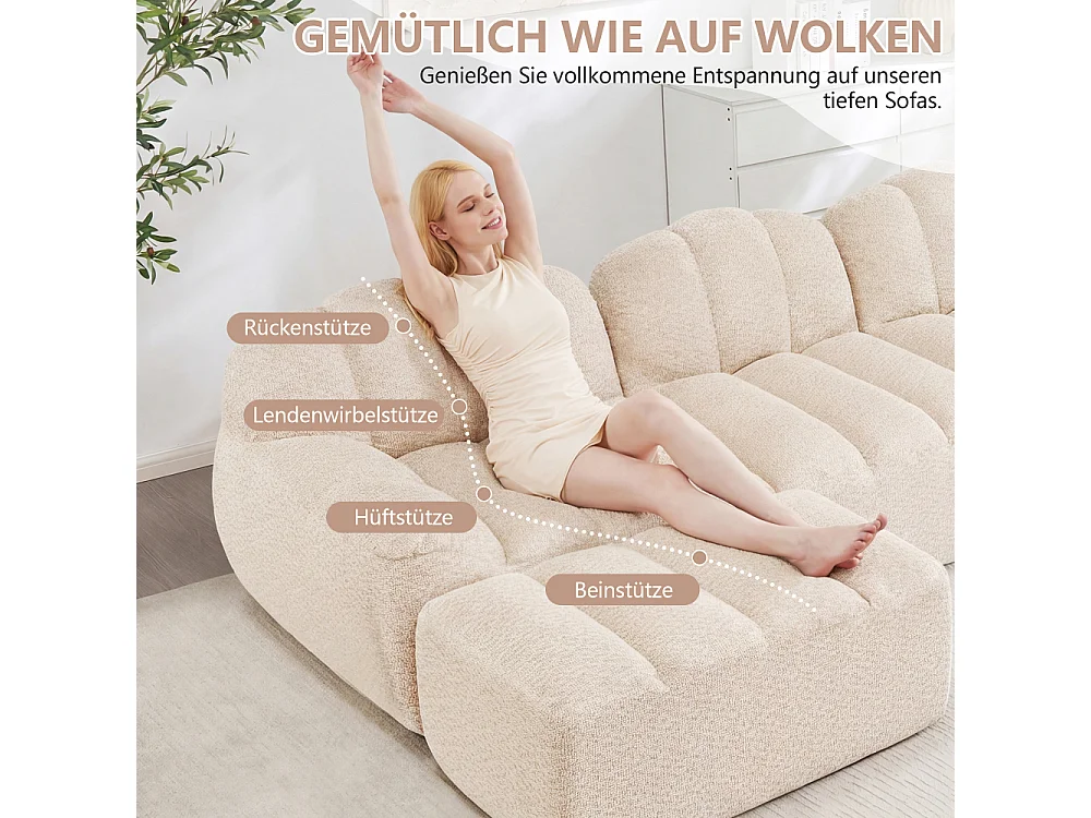 4-Sitzer-Modulsofa, Schalenform, ohne Rahmen, 32D-Schaumstoff mit hoher Dichte, sehr bequemer Sitz, bequemer, weicher Stoff, Wohnzimmer