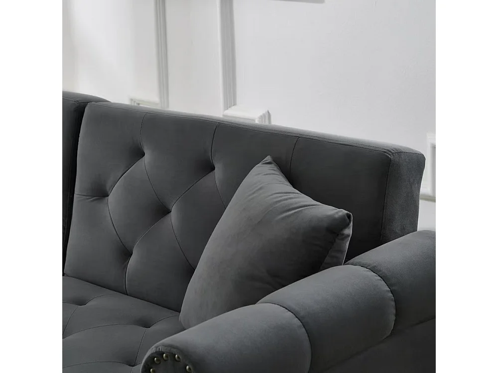 Canapé deux places en velours de style contemporain — dossier réglable, pieds dorés, convertible en lit