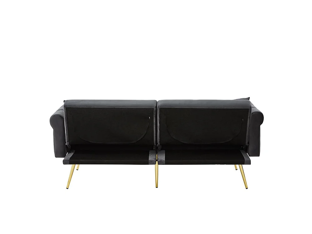 Canapé deux places en velours de style contemporain — dossier réglable, pieds dorés, convertible en lit