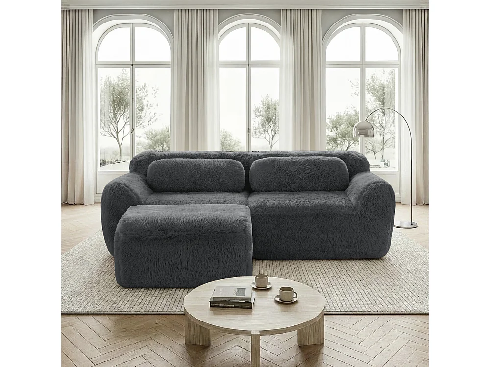 L-Sofa 2 places modulaire en tissu peluche doux mousse haute résilience 32D sans montage design flexible gain de place petits espaces