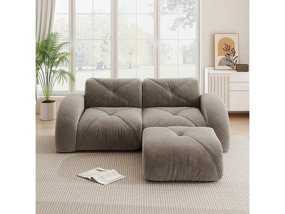 2-Sitzer-32D-Chenille-weiches, rahmenloses, modulares Sofa mit Hocker, rutschfestes Design, moderner Lounge-Komfort