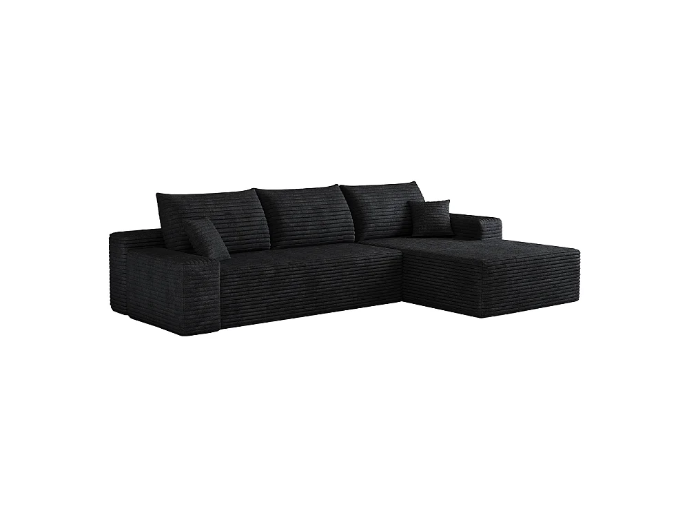 Canapé d'angle modulaire 270 cm en velours côtelé, méridienne en L, assise profonde, sans montage