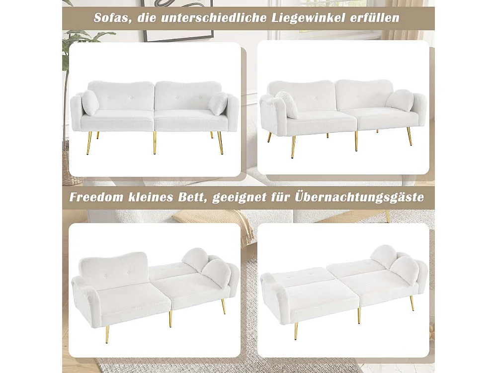 Canapé 2 places moderne convertible – Velours premium, dossiers réglables et pieds dorés