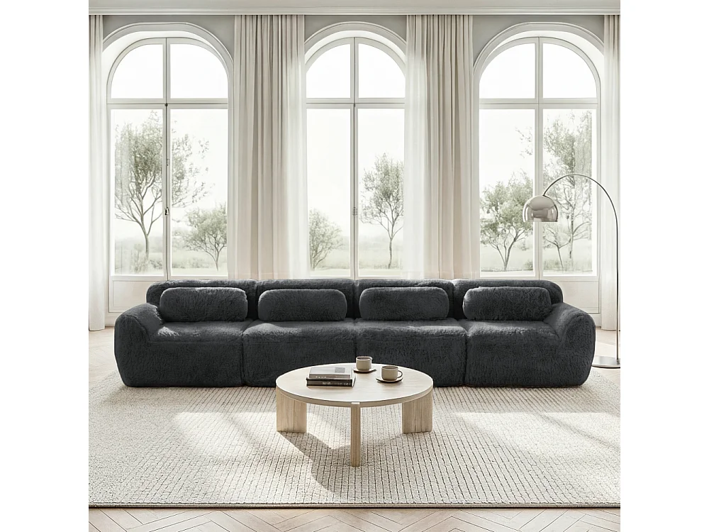 Canapé 4 Places Modulable Tissu Peluche Premium Sans Cadre Confort Cloud Mousse Haute Résilience