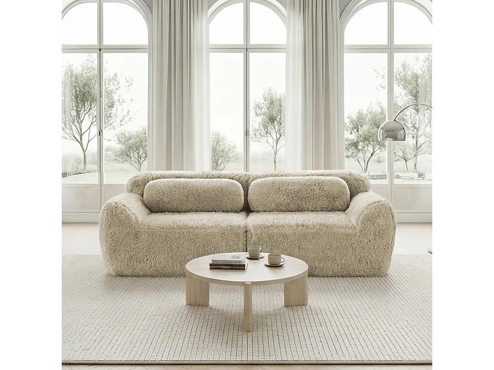2-Sitzer, modulares, rahmenloses Sofa, Plüschstoff, 32D-Wolkenschaum, rutschfest, bequem, Wohnzimmer.