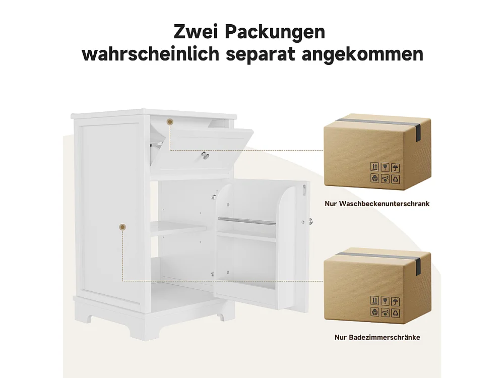 Badezimmer-Waschtischunterschrank aus weißem MDF, 51 x 46 x 87 cm, integriertes Waschbecken aus Keramik, Schublade, verstellbare Regale.