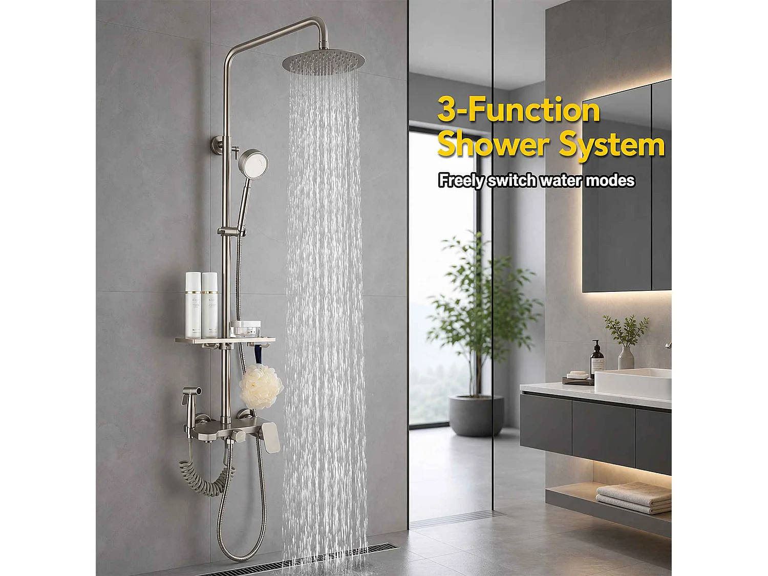 Multifunktions-Duschset in Kupfer | Regendusche, Handbrause, Spritzpistole, Ablagefach
