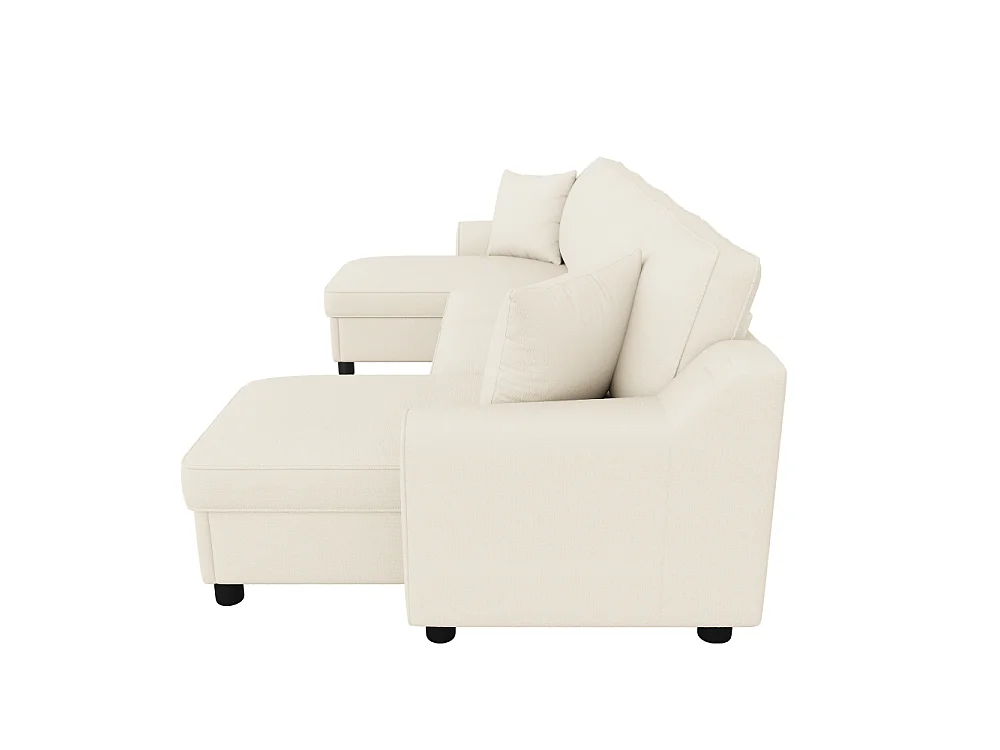Canapé U Moderne Chenille Modulable avec Double Méridienne et Rangement Intégré 280 cm