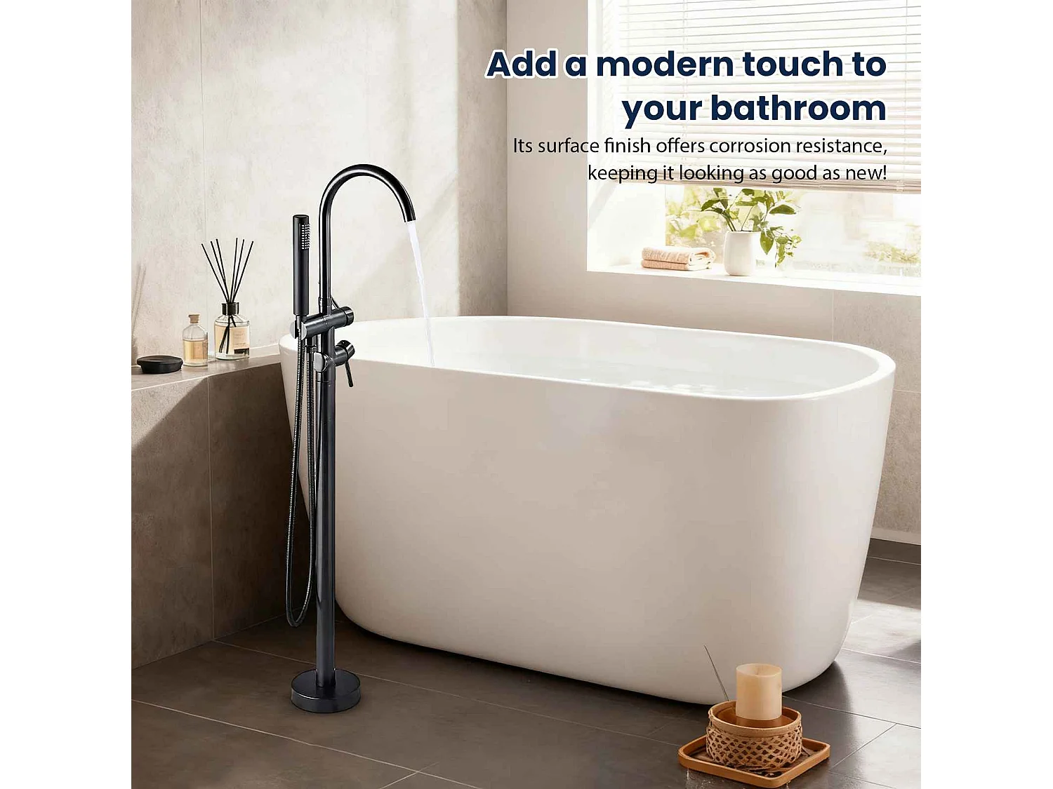 Ensemble de Robinet de Bain sur Pied｜Douchette Multifonction + Résistant à la Corrosion, Adapté aux Salles de Bain Modernes