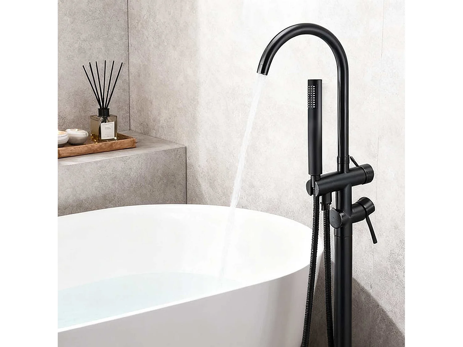 Ensemble de Robinet de Bain sur Pied｜Douchette Multifonction + Résistant à la Corrosion, Adapté aux Salles de Bain Modernes