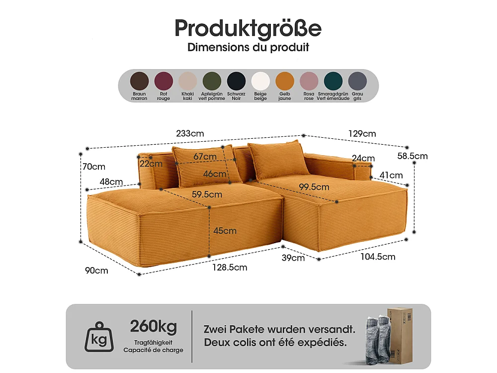 Canapé en Tissu 235 cm Compact avec Coussins et Ressorts Ensachés, Confortable et Moderne