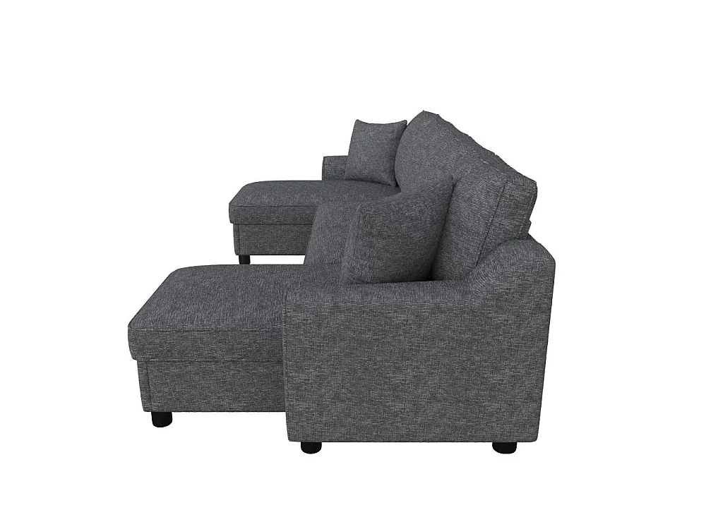 Canapé U Moderne Chenille Modulable avec Double Méridienne et Rangement Intégré 280 cm