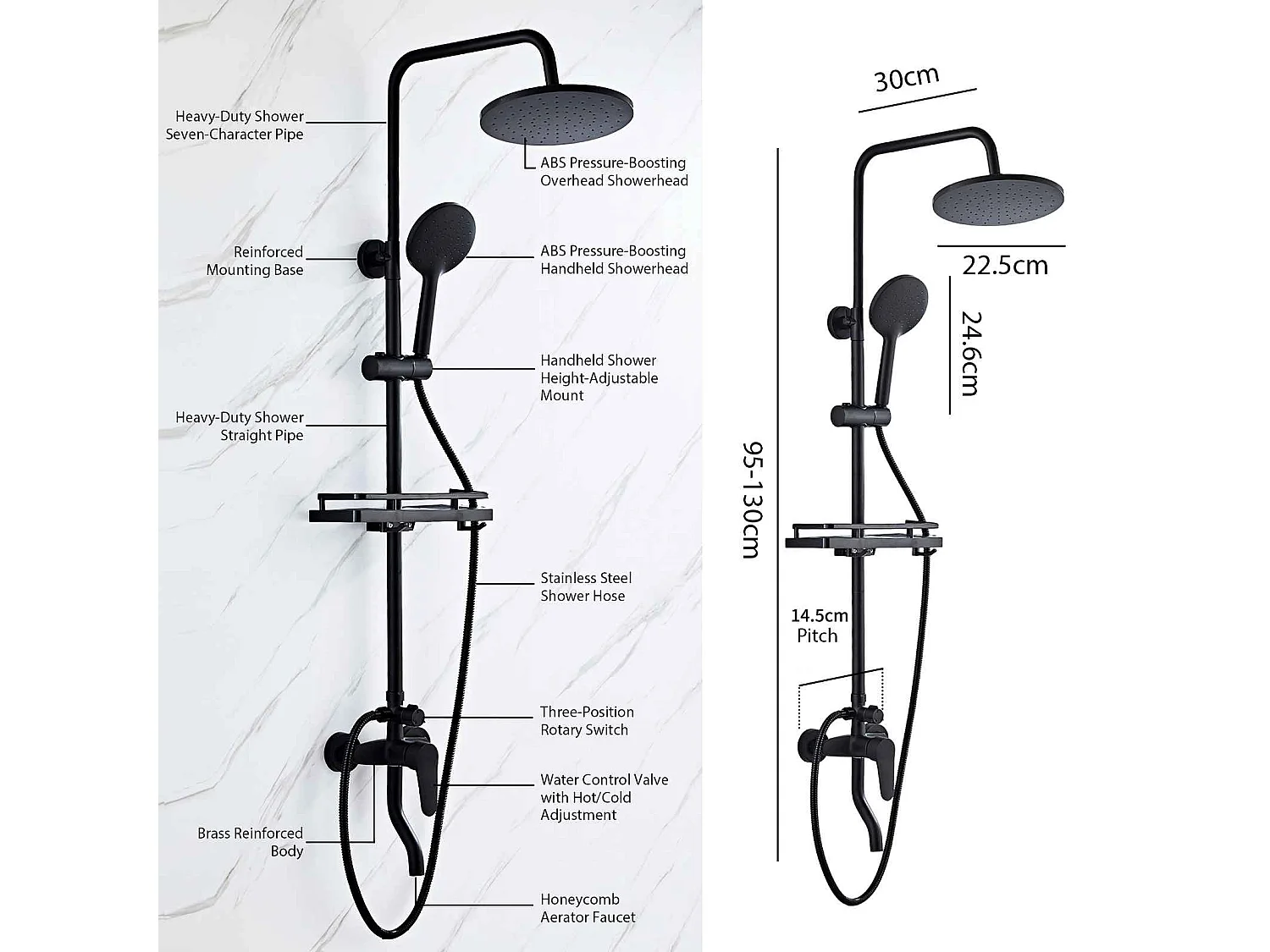 Set doccia con filtro anti-schizzi, soffione rotante a 360°, corpo in ottone, design risparmio acqua e pressione, adatto per case e hotel