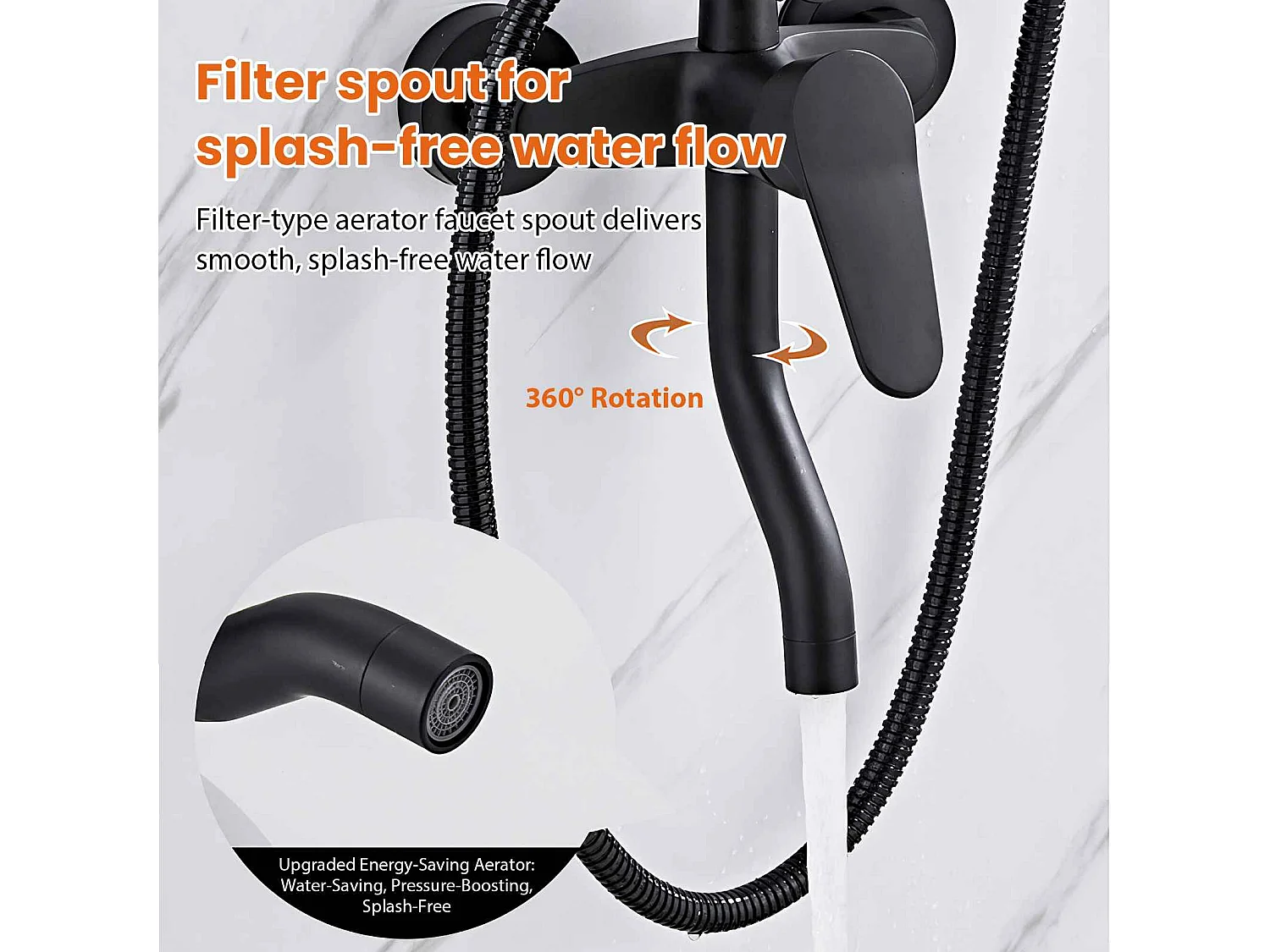 Set doccia con filtro anti-schizzi, soffione rotante a 360°, corpo in ottone, design risparmio acqua e pressione, adatto per case e hotel