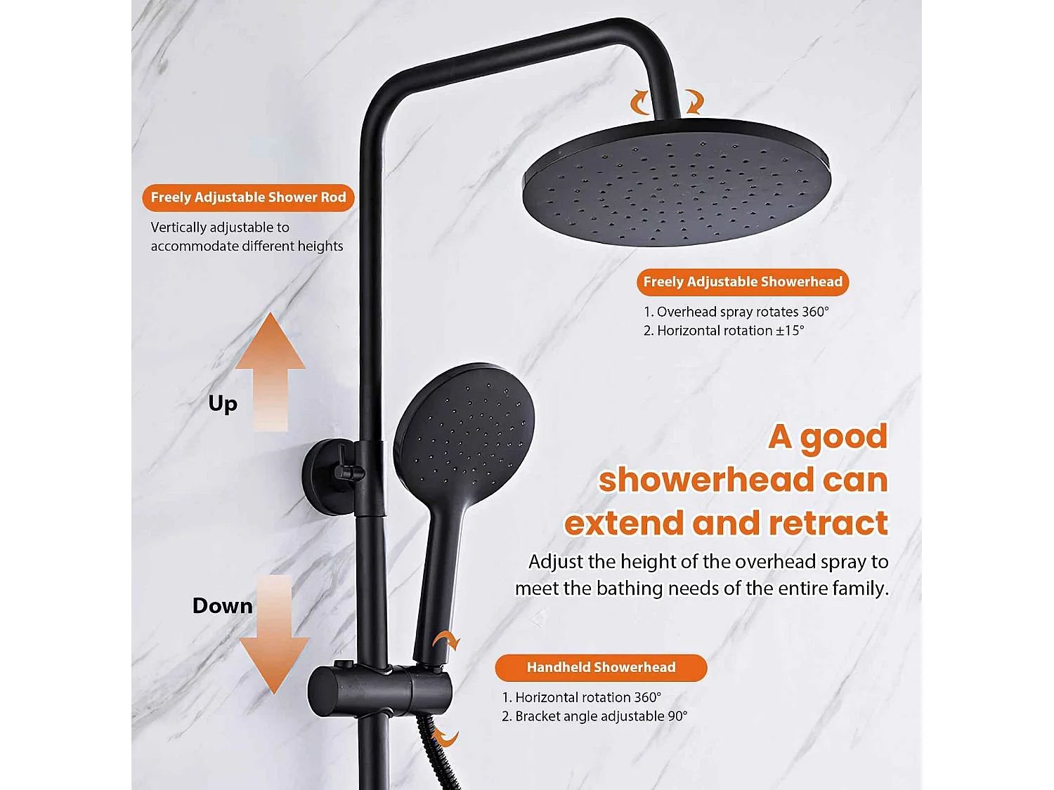 Set doccia con filtro anti-schizzi, soffione rotante a 360°, corpo in ottone, design risparmio acqua e pressione, adatto per case e hotel