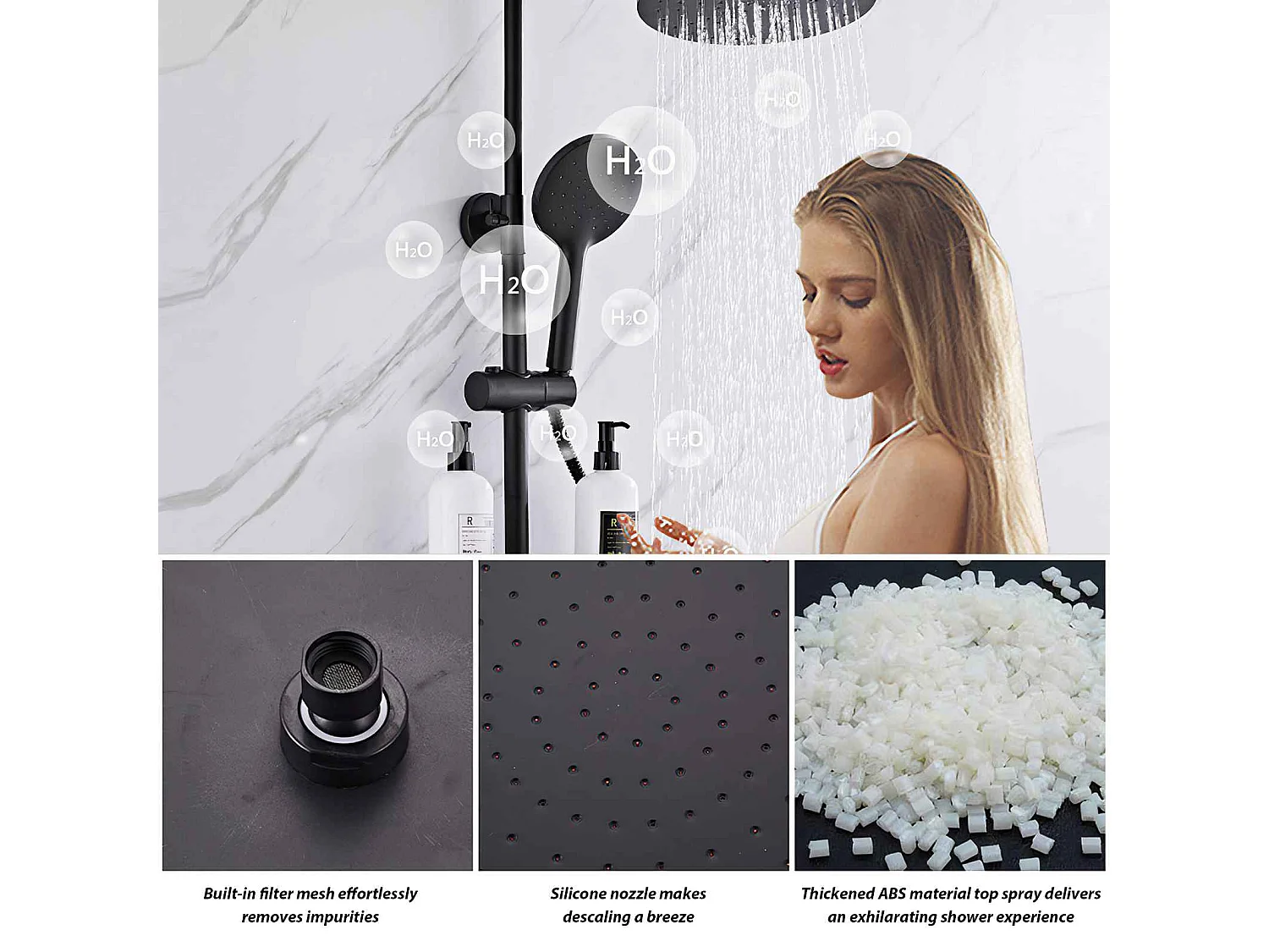 Set doccia con filtro anti-schizzi, soffione rotante a 360°, corpo in ottone, design risparmio acqua e pressione, adatto per case e hotel