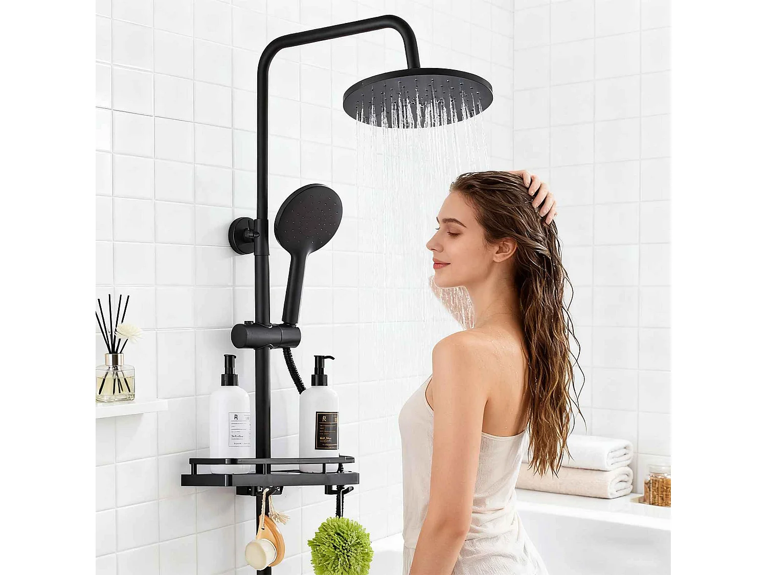 Set doccia con filtro anti-schizzi, soffione rotante a 360°, corpo in ottone, design risparmio acqua e pressione, adatto per case e hotel