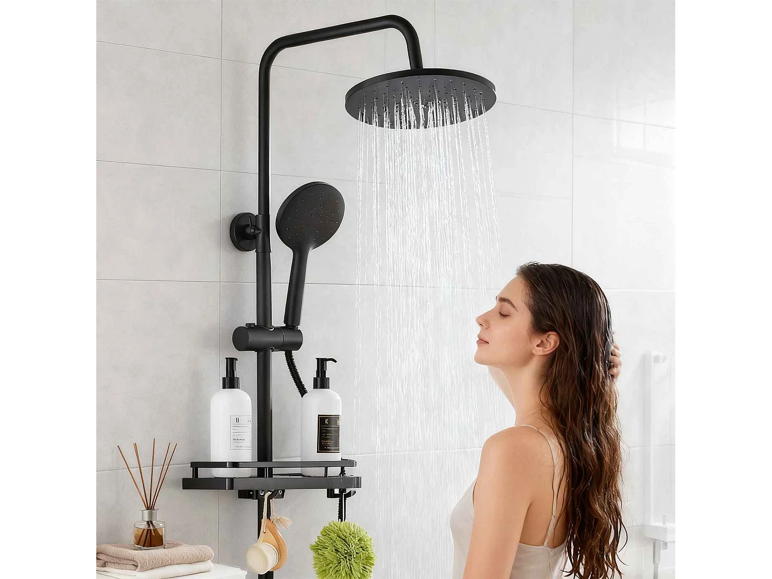 Set doccia con filtro anti-schizzi, soffione rotante a 360°, corpo in ottone, design risparmio acqua e pressione, adatto per case e hotel