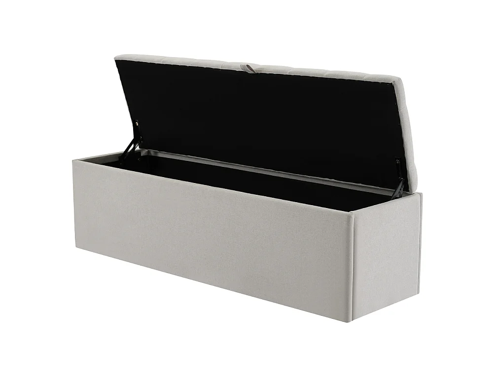 Panchina Imbottita in Lino con Contenitore 141x41,5x47 cm, Panca Seduta Imbottita, Sgabello da Letto, Cassapanca Letto Grigio Chiaro