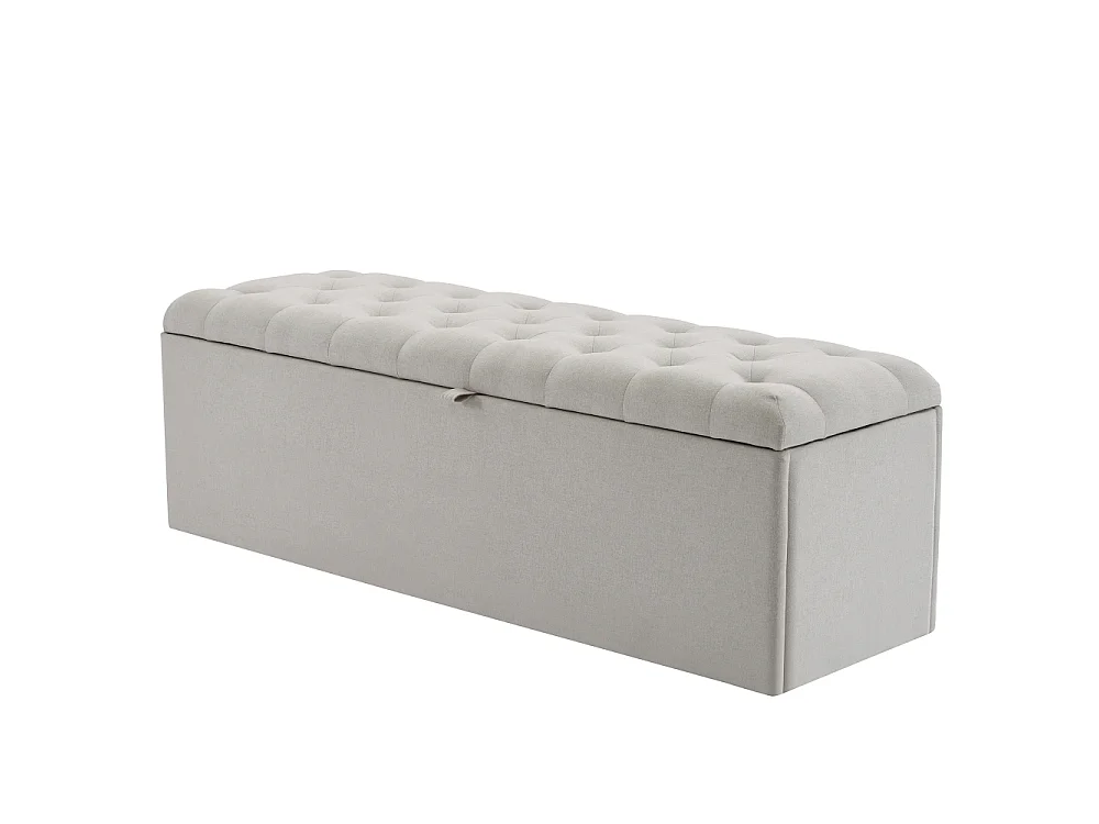 Panchina Imbottita in Lino con Contenitore 141x41,5x47 cm, Panca Seduta Imbottita, Sgabello da Letto, Cassapanca Letto Grigio Chiaro