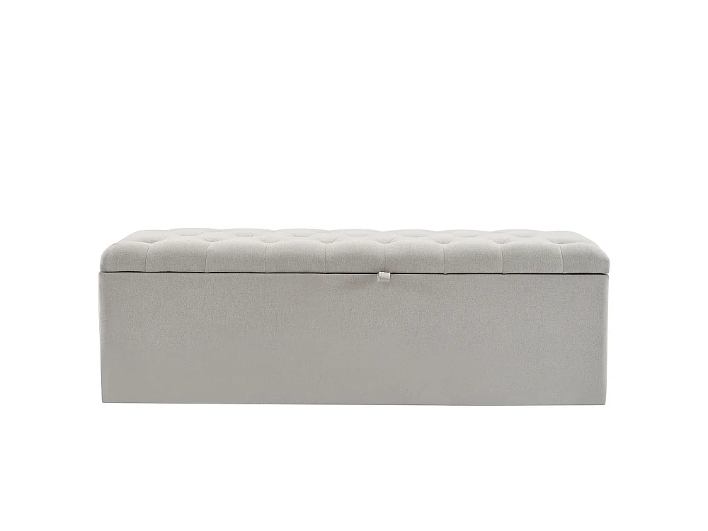Panchina Imbottita in Lino con Contenitore 141x41,5x47 cm, Panca Seduta Imbottita, Sgabello da Letto, Cassapanca Letto Grigio Chiaro