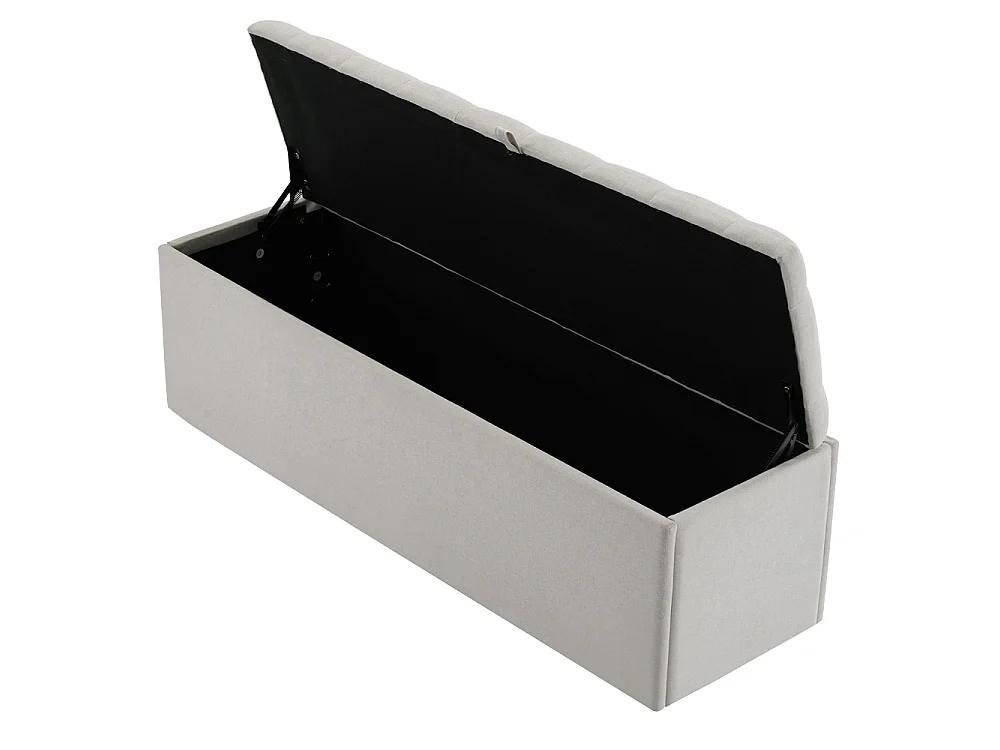Panchina Imbottita in Lino con Contenitore 141x41,5x47 cm, Panca Seduta Imbottita, Sgabello da Letto, Cassapanca Letto Grigio Chiaro