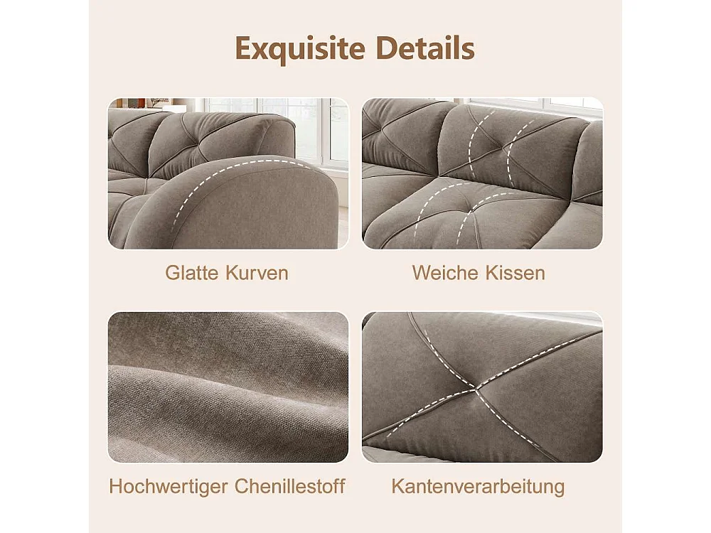 Frameloze 2-zits modulaire bank in 32D-schuimstof met hoge dichtheid Zacht chenille-ontwerp zonder montage Comfort woonkamer