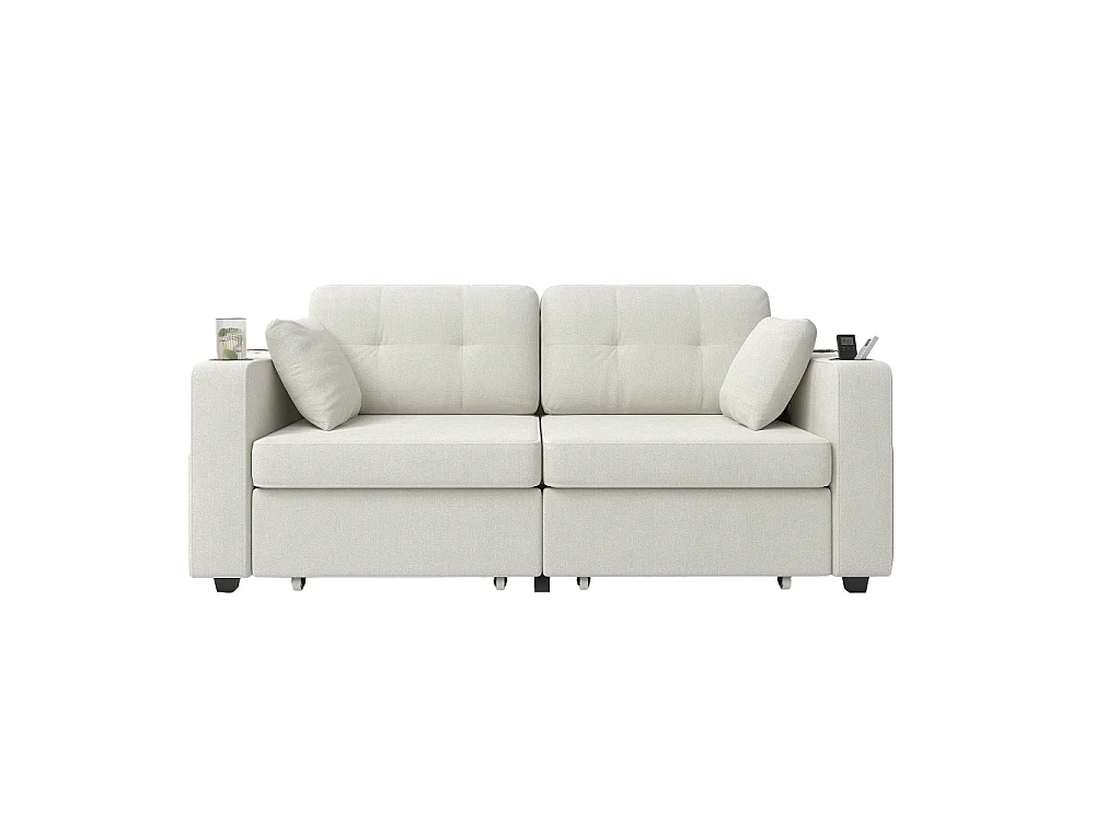 2-Sitzer-Sofa mit Stauraum, USB-Anschlüssen, Getränkehaltern, Seitentaschen und bequemem Chenille-Stoff