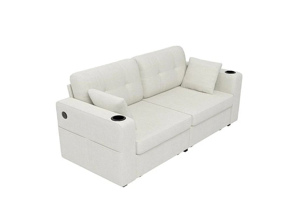 2-Sitzer-Sofa mit Stauraum, USB-Anschlüssen, Getränkehaltern, Seitentaschen und bequemem Chenille-Stoff