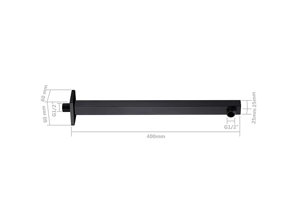 Bras de douche carré inox 201 noir 40 cm résistant à la corrosion pour fixation pommeau