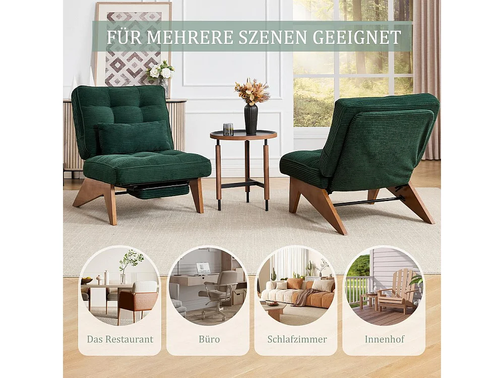 Fauteuil Lounge Réglable en Tissu avec Repose-Pieds, Coussin Lombaire et Pieds en Bois pour Salon, Chambre