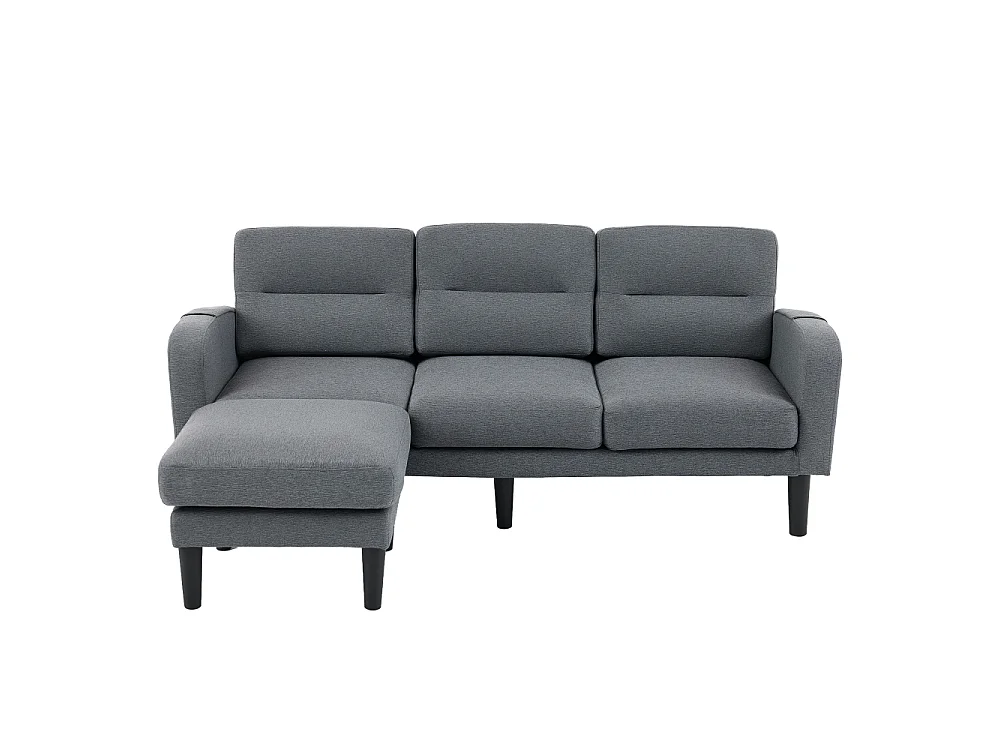 Canapé d'angle en L 3 places avec méridienne, 204 x 136 x 80 cm, canapé de salon modulaire avec rangement, 10 pieds, confortable, moderne et compact