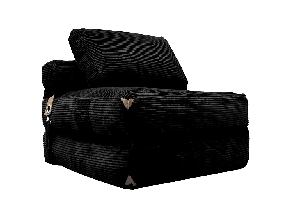 Canapé lounge 1 place moderne convertible avec rangement intégré, coussin haute résilience et pompons élégants