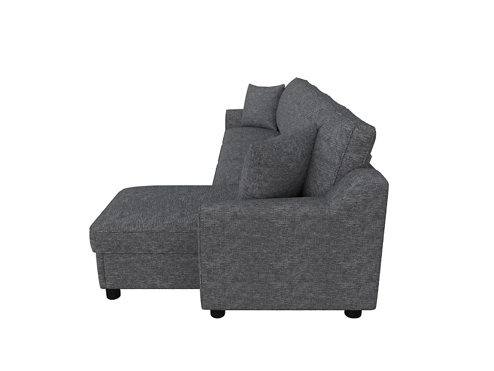 4-Sitzer-Chenille-Ecksofa mit Truhe, klappbaren Rückenlehnen und Getränkehaltern