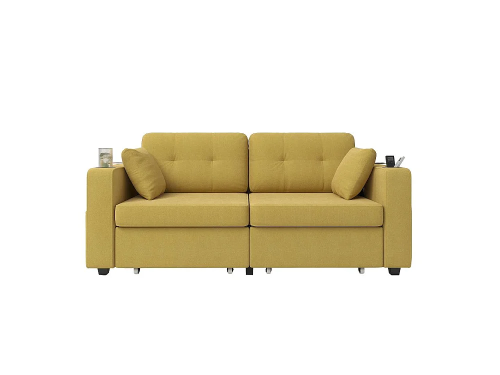 Canapé 2 places avec rangement, ports USB, porte-gobelets, poches latérales et tissu chenille confortable