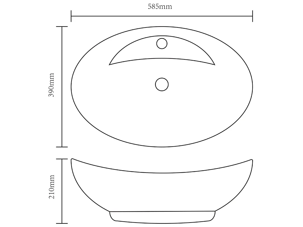 Premium keramische ovale wastafel met overloop en 3,5 cm kraangat voor moderne badkamer