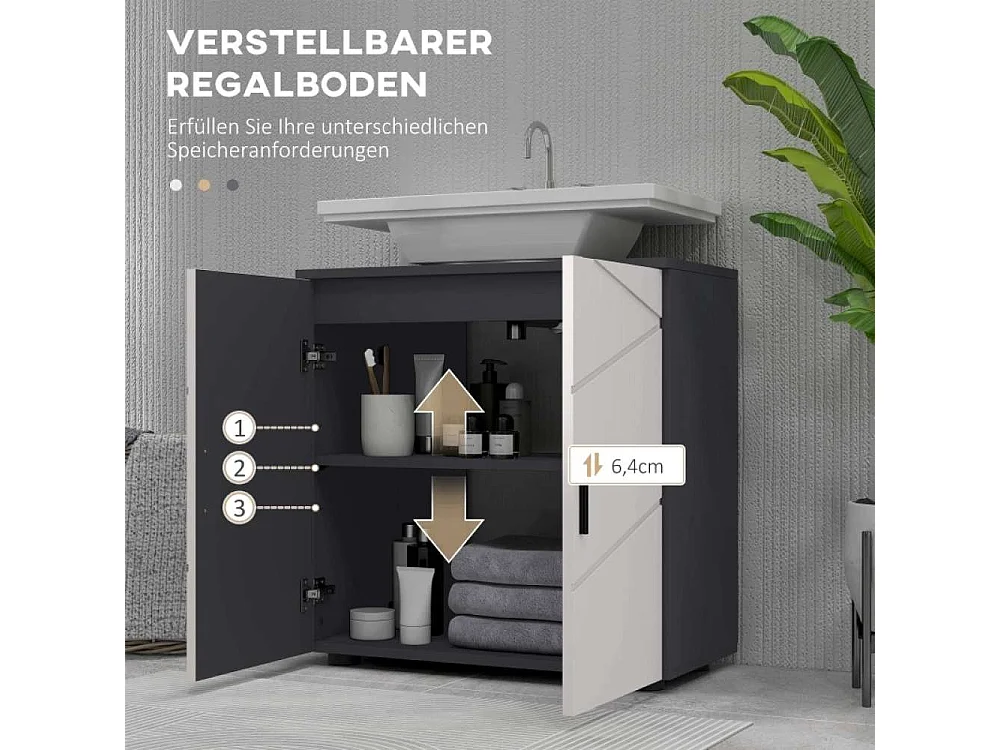 Praktischer Waschtischunterschrank mit verstellbaren Einlegeböden und Doppeltür, sichere Aufbewahrung für ein modernes und organisiertes Badezimmer