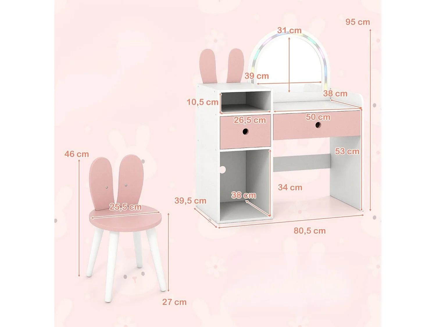 Kinder-Schminktisch mit Beleuchtung und Hocker Schminktisch