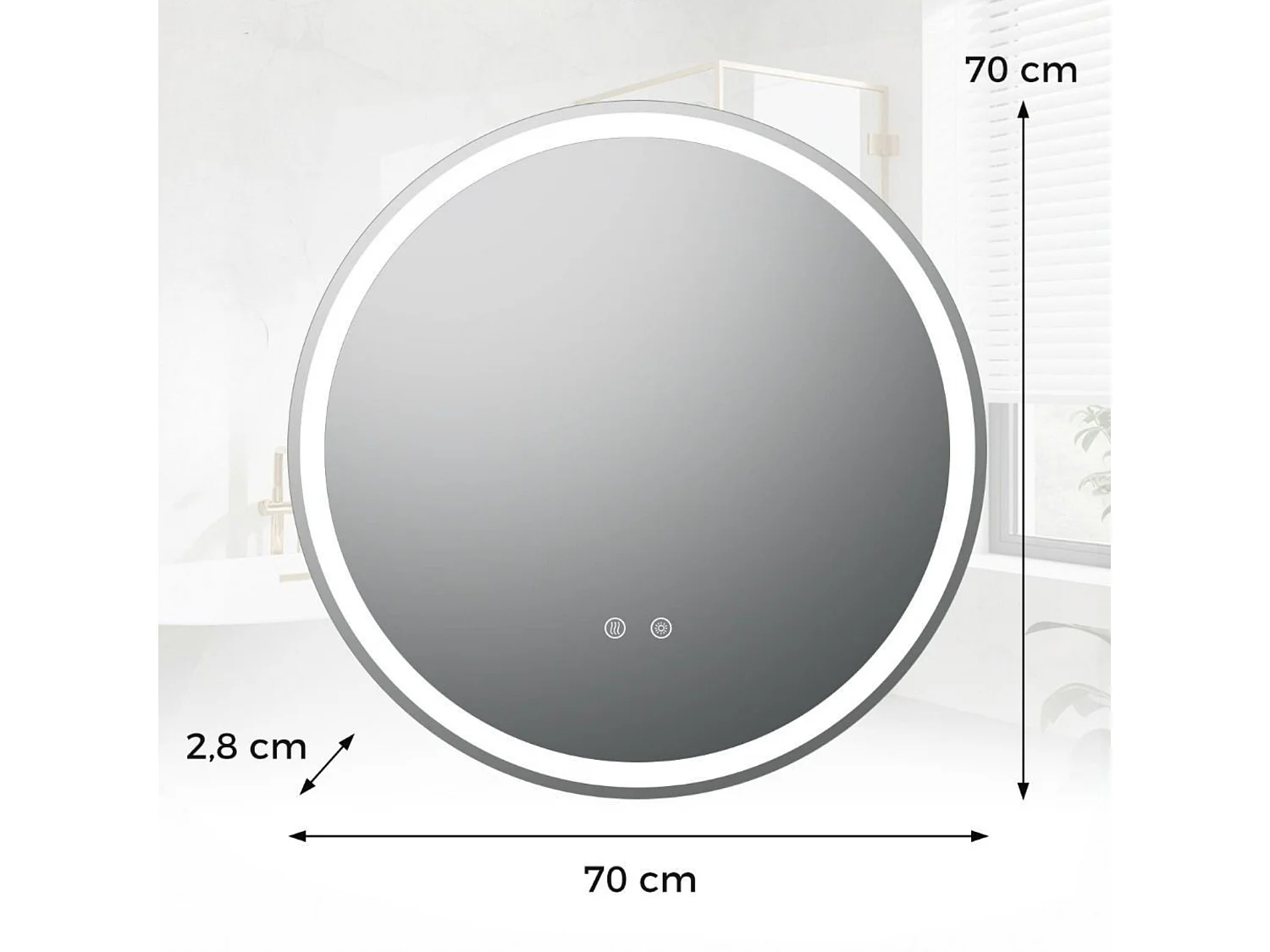 70 cm runder LED-beleuchteter Spiegel Badezimmerspiegel mit einstellbarer Helligkeit