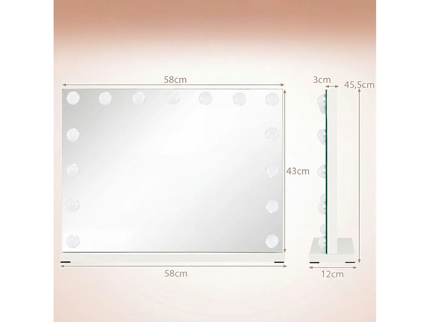 Make-up-Spiegel mit LED-Beleuchtung – Spiegel im Hollywood-Stil, 58 x 43 cm