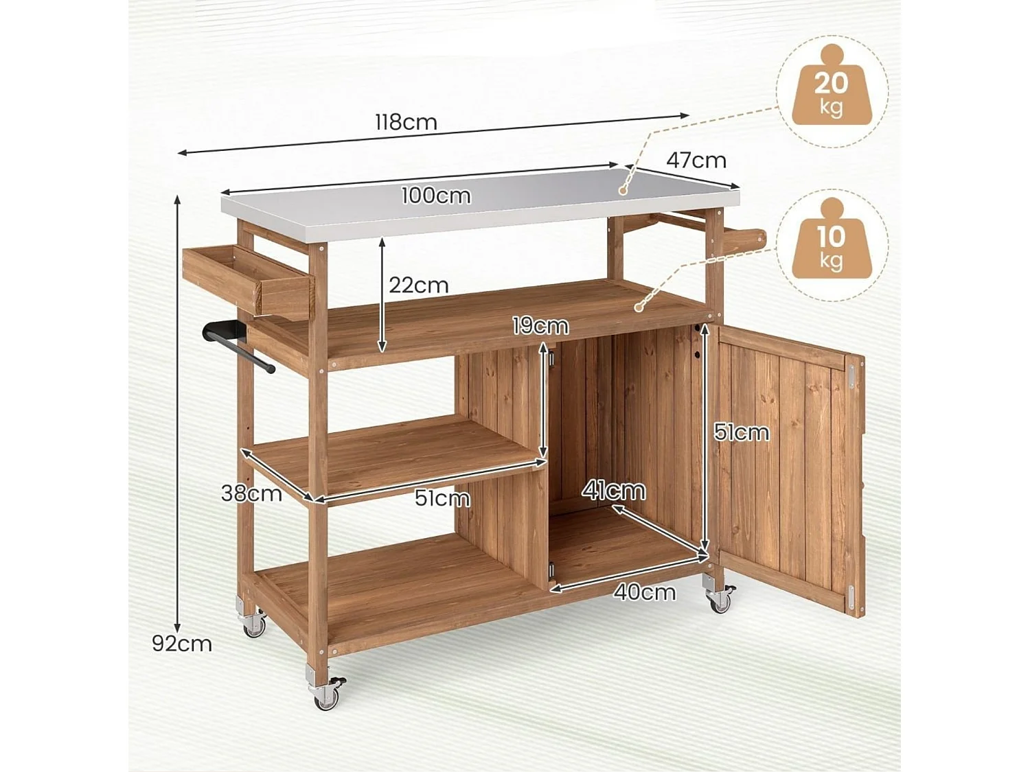 Carrello da cucina per il servizio dei pasti
