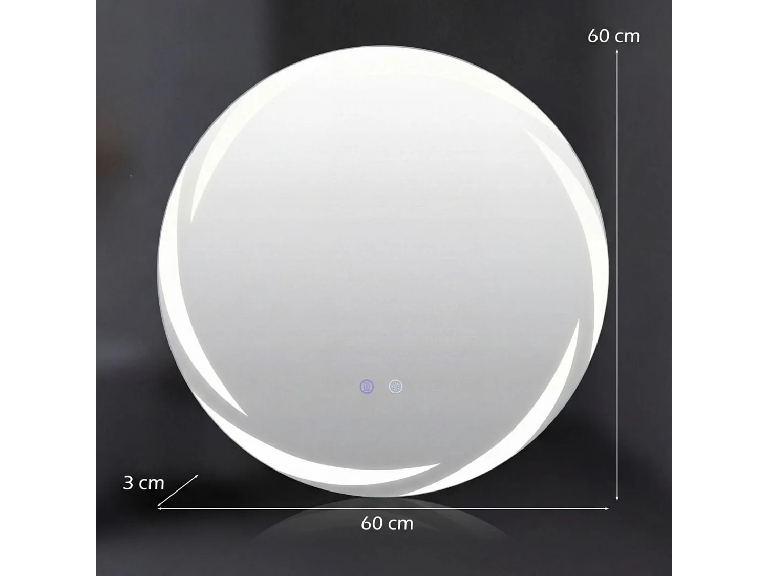 Rundes Badezimmerspiegel mit LED-Beleuchtung, Ø 60 cm