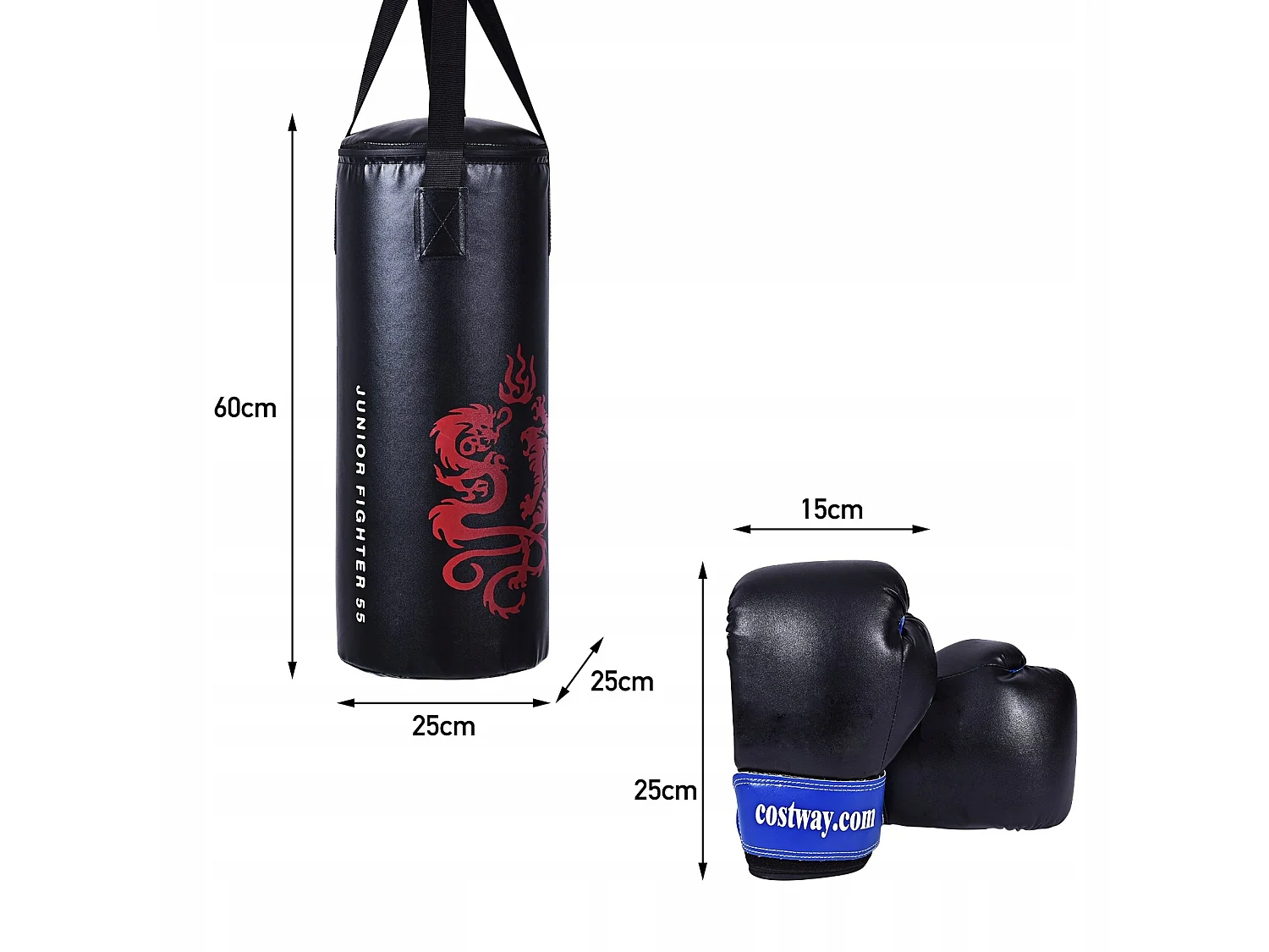 Set da boxe per bambini: sacco da boxe, guantoni, corda per saltare