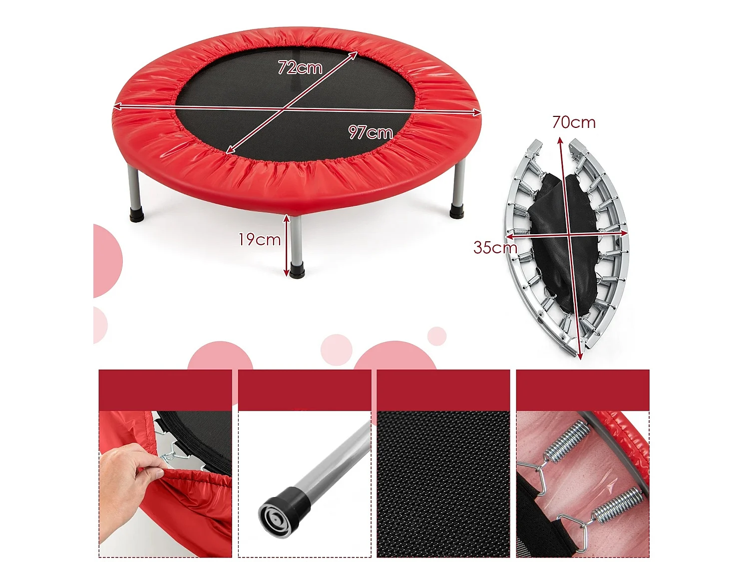 Mini-trampoline pliable de fitness Ø 97 cm