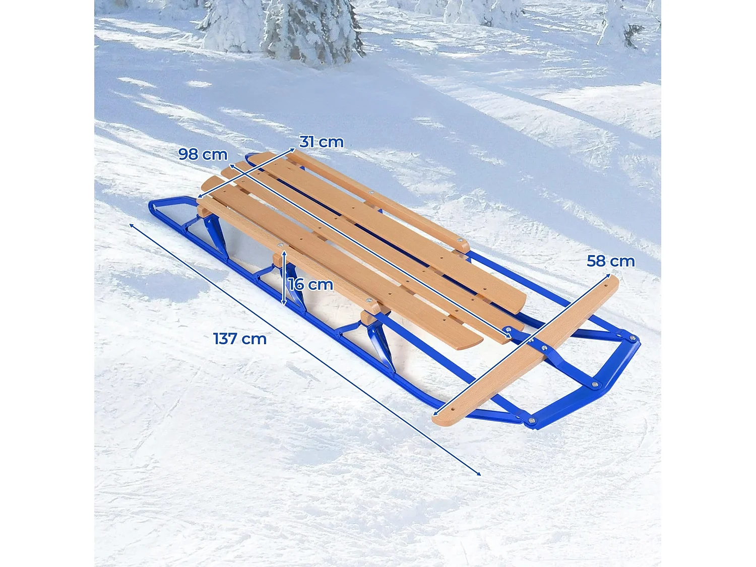 Luge en métal avec siège en bois Luge pour descendre les pentes